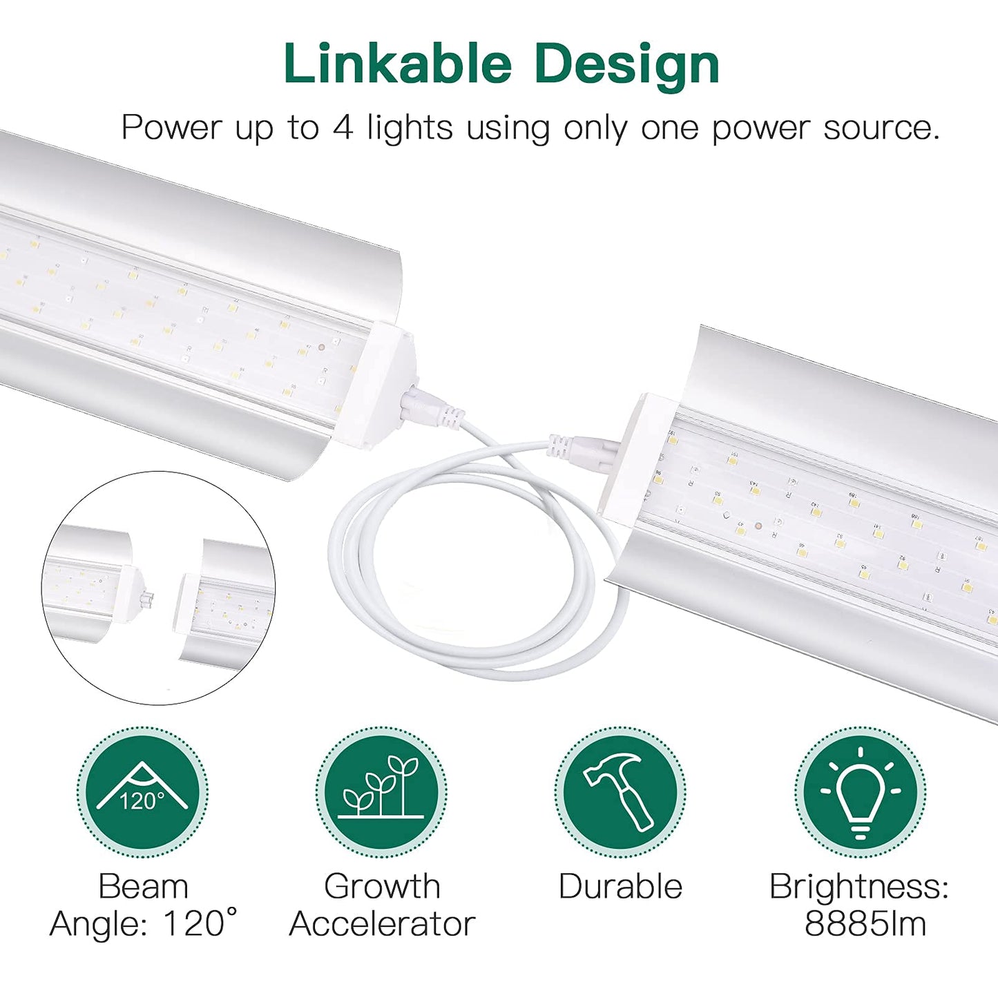 SZHLUX Grow Light Strips 4FT 140W Full Spectrum Warm White LED Bulbs for Indoor Plants - Model SZ-2T70, 2 Pack