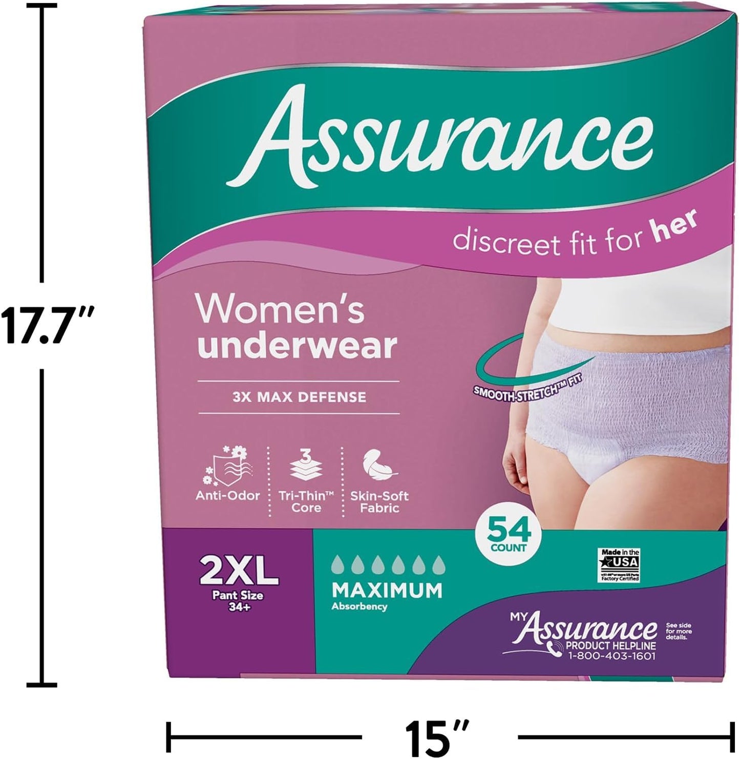 Generic Assurance Women's Incontinence & Postpartum Underwear, 2XL, Maximum Absorbency (54 Count)