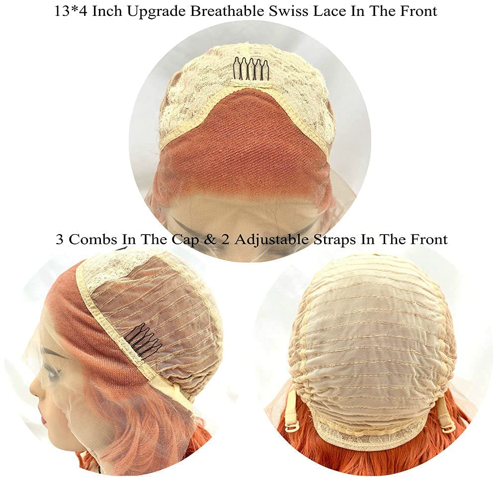 xiweiya Long Yellow Orange Wavy Wig Synthetic Ginger Lace Front Wigs Middle Part Long Soft Wigs Hair Replacement Wig for Women,