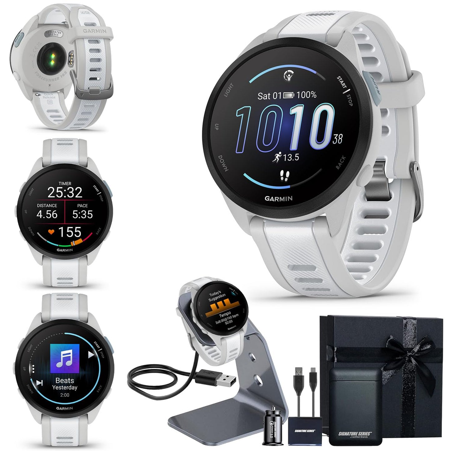 Garmin Forerunner 165 Music GPS Running Smartwatch, Gray/Whitestone | Advanced Health and Fitness Insights, Sleep Coach, Trainin
