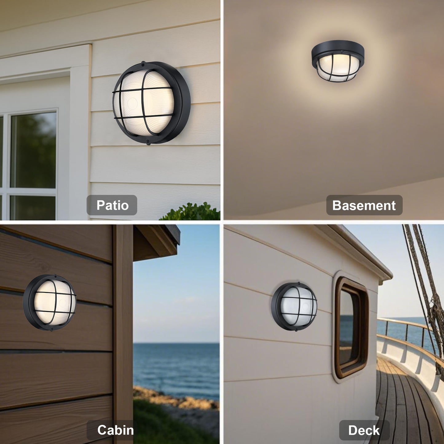 Gruenlich 8 Round Led Bulkhead Light Fixture Outdoor Wall Lights Dimmable Sauna & Exterior Lighting Etl Rated 15W 1500 Lumen 3000K Warm White Black Cast Aluminum Wall/Ceiling Mount 1 Pack