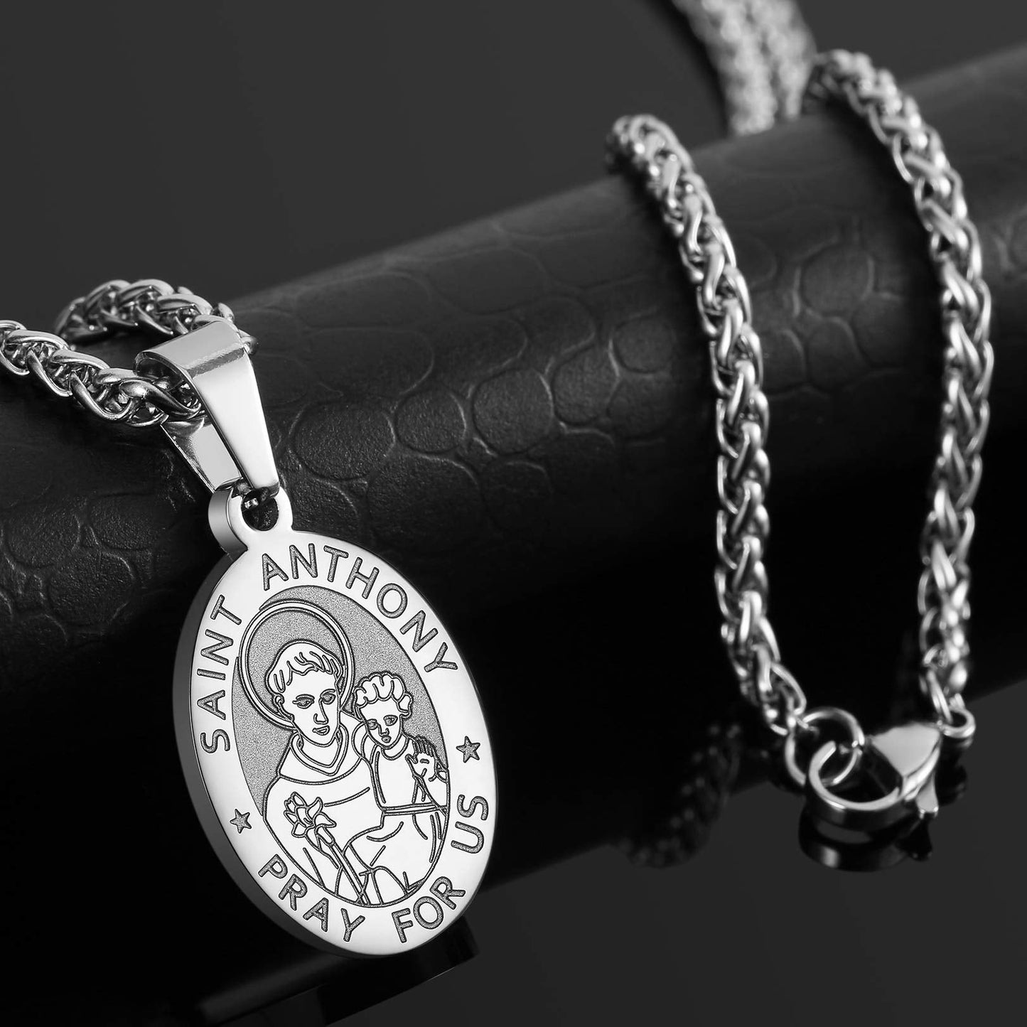Zocomi Silver Saint St Anthony Medal Necklace for Men Boys, St. Anthony Pendant Chain Jewelry Catholic Christian Religious Bapti