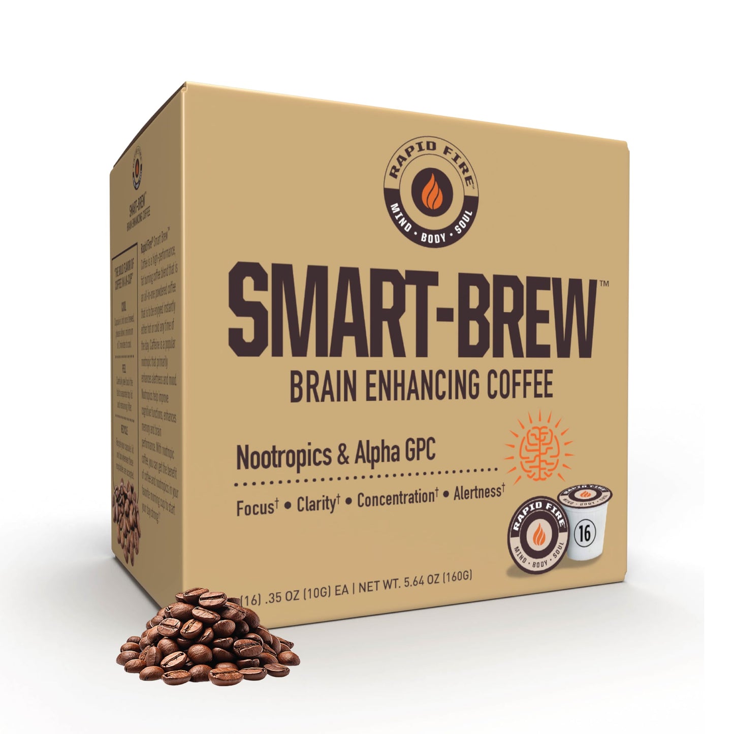 Rapidfire Smart-Brew Nootropics Coffee Pods - High Performance Infused Concentrate Supports Energy and Brain Function 16 Count