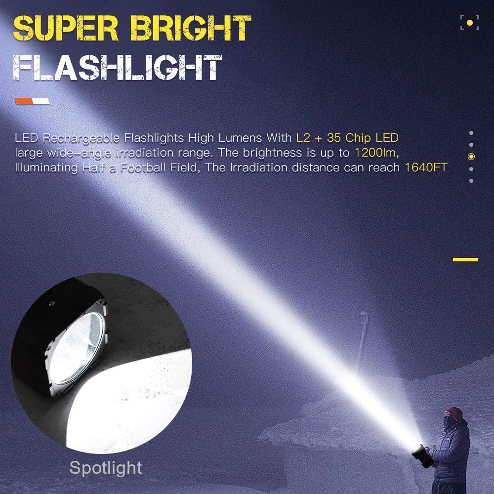LETOUR LED Spotlight Flashlight, 100000L, 10000mAh, Waterproof, XX-Large, Black, Model LT-W845