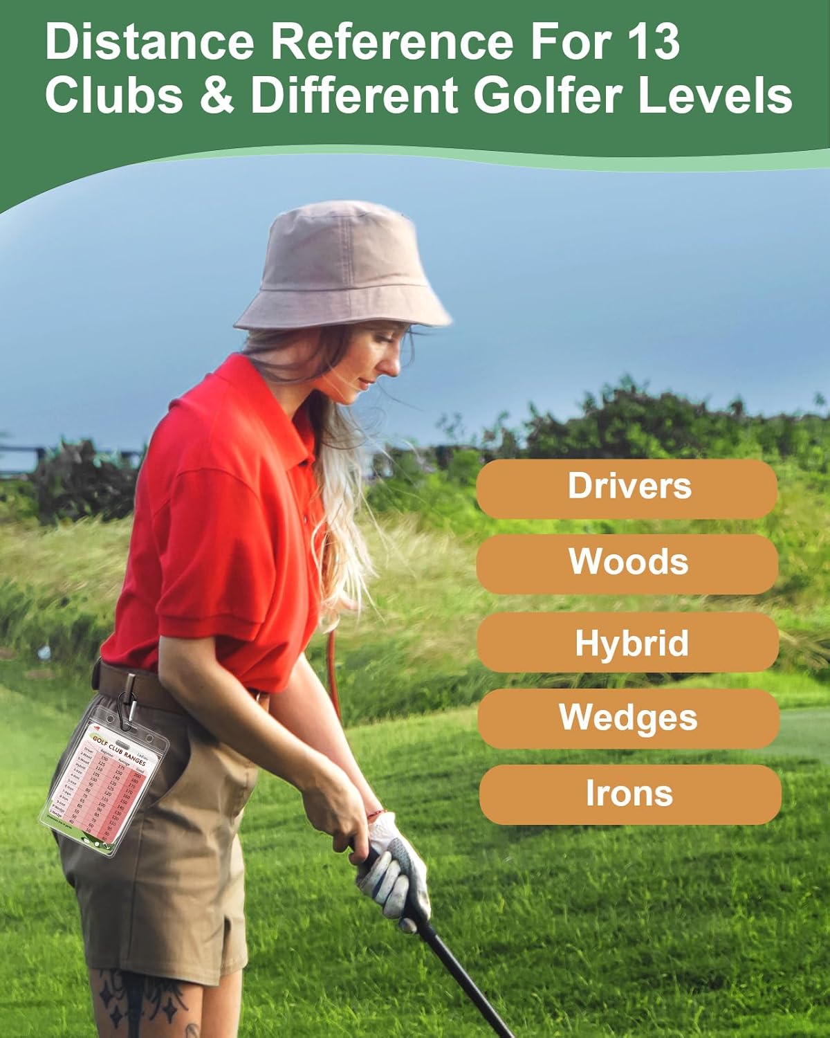 Swooflia Golf Club Distance Card - 2 Pack or 1 Pack Golf Club Range Chart Card, Swing Minder Reference & Blank Distance Yardage Scorecard, Golf Bag Accessories Gifts for Men Women Golfers
