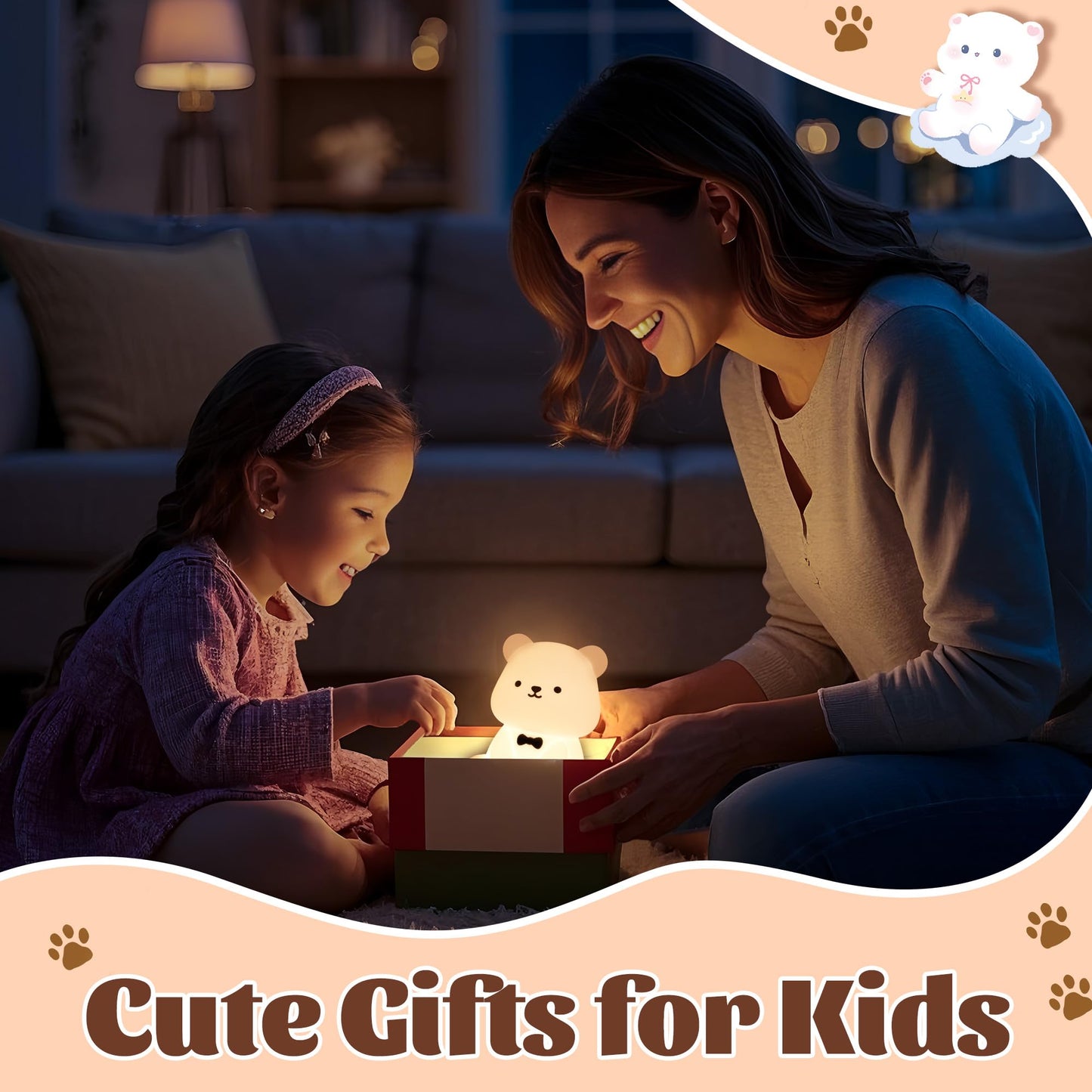 Attivolife Teddy Bear Night Light For Kids Baby Nursery Beside Silicone Lamp Protable Usb Rechargeable Kids Bedroom Nightlight With 8 Color Lights Birthday Christmas Gifts For Girl Boy Children