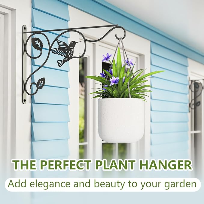 2 Pack Heavy Duty Plant Hooks for Hanging - 12 Inch Metal Wall Hangers Indoor/Outdoor, Sturdy Plant Bracket for Bird Feeders, Planters, Lanterns, Wind Chimes - Patio, Garden, Home Decor (Black)