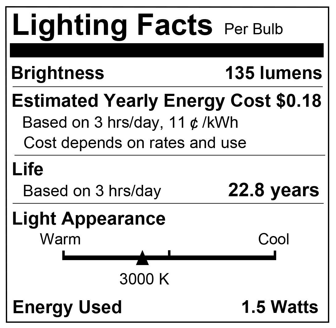 L Lohas Led C7 Night Light Bulb, 15W Equivalent, Soft White 3000K, Mini E12 Base, 6 Pack