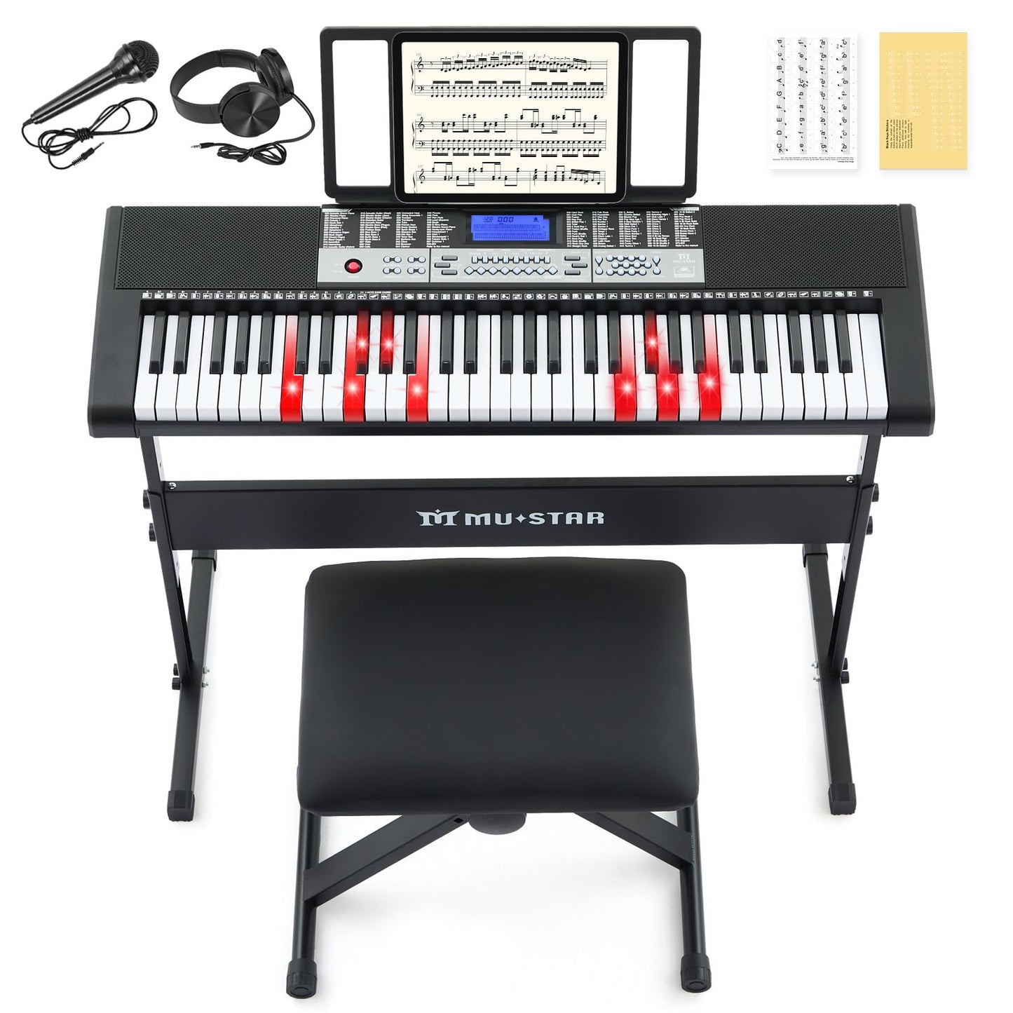 61 Key Piano Keyboard, Electric Keyboard Piano with Light-Up Keys, 255 Tones/Rhythms, Smart Learning System, Headphone, Micropho