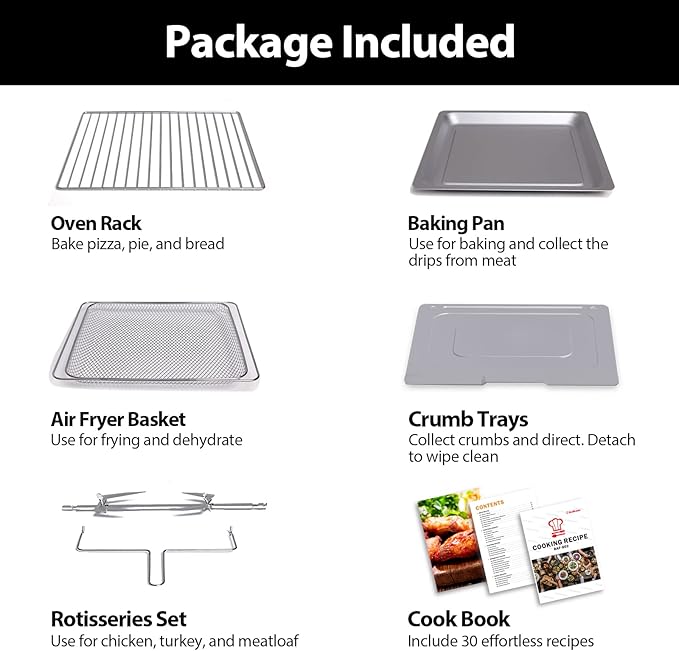 Beelicious 32QT Extra Large Air Fryer, 19-In-1 Air Fryer Toaster Oven Combo with Rotisserie and Dehydrator, Digital Convection Oven Countertop Airfryer Fit 13" Pizza, 6 Accessories, 1800w, Black