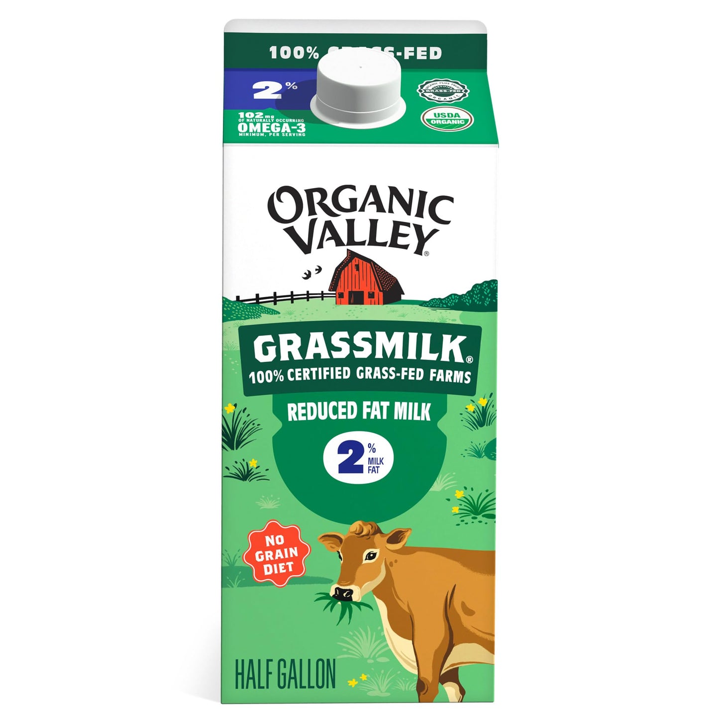 Organic Valley Grassmilk, 100% Grass Fed Organic 2% Reduced Fat Milk, Half Gallon, 64 oz