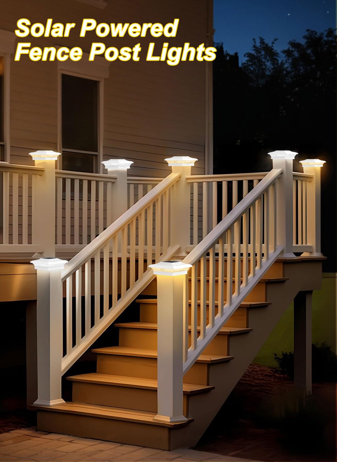 T-Sun 4X4 Post Cap Lights 6 Pack For Vinyl/Wooden Fence Outdoor Waterproof Warm & Cool White Deck Solar Post Lights For Patio Garden Yard Lighting