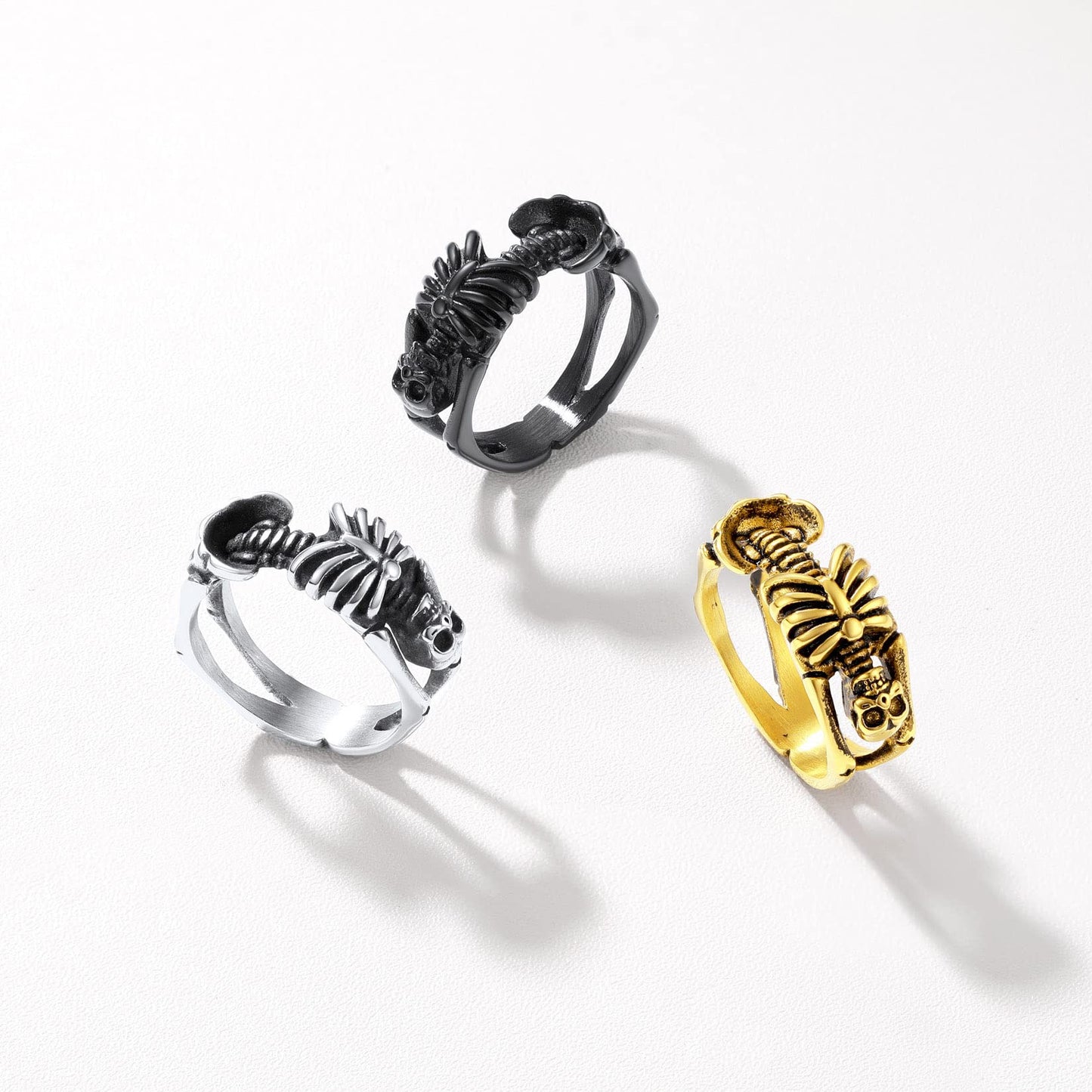 U7 Gothic Skull Ring Stainless Steel Skeleton Biker Ring Men Women 9mm Wide Band Halloween Rings Size 8