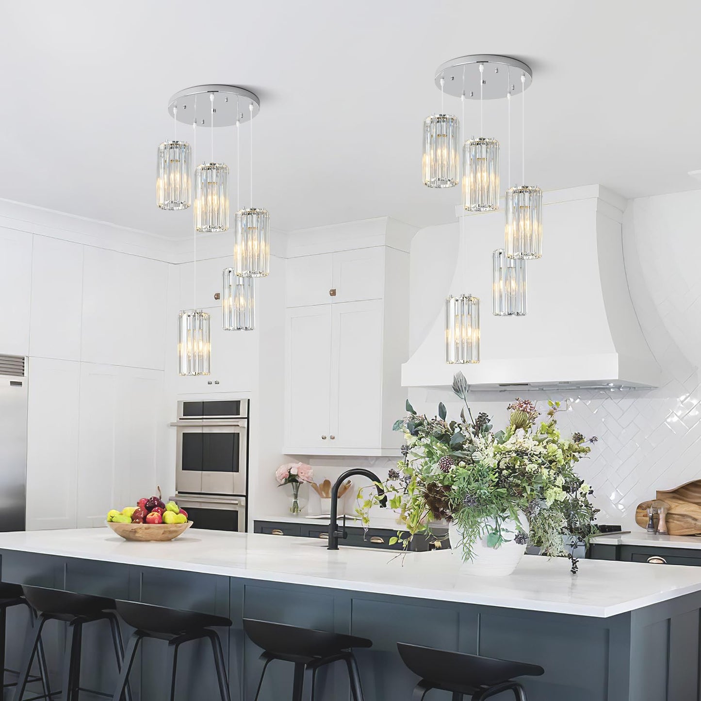 Zhllmq Chrome Pendant Lighting Modern Pendant Light Mini Crystal Chandeliers Adjustable Pendant Light Fixture For Kitchen Island Dinning Room Corridor Bedroom(Gold 5-Light)