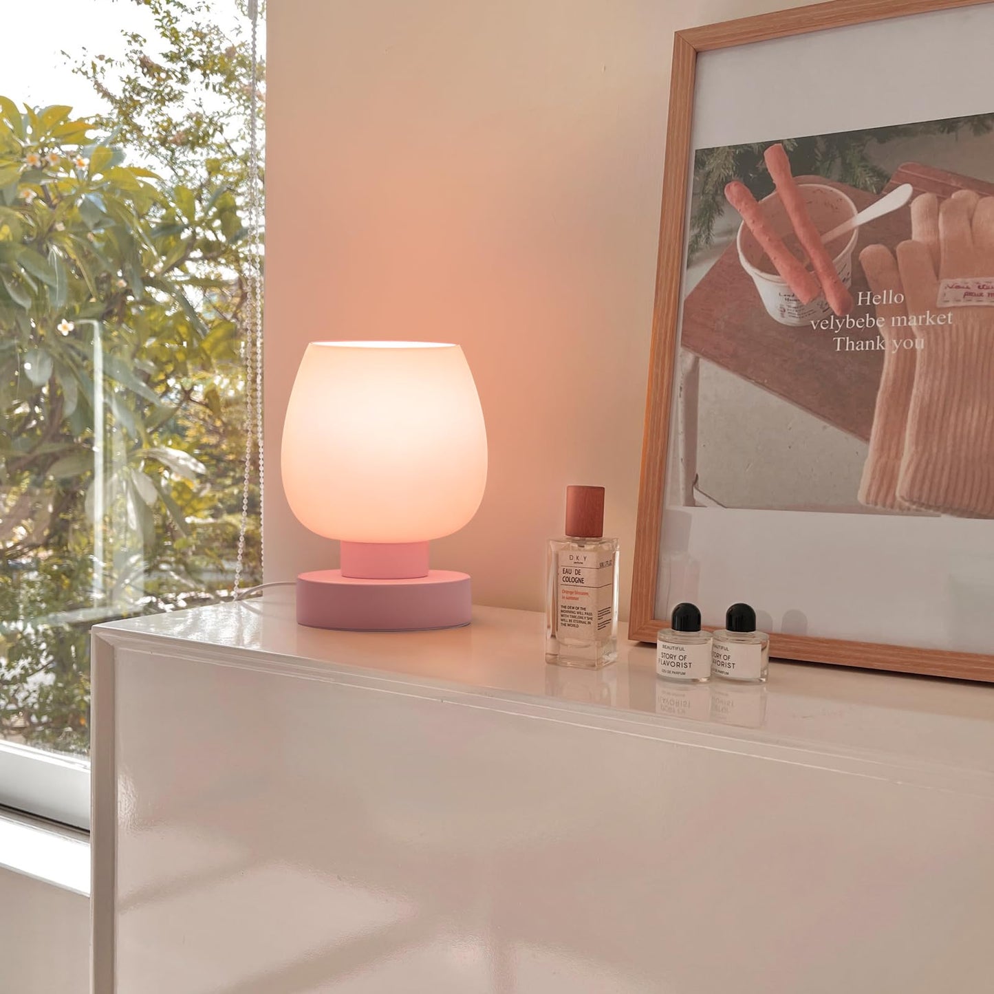 ONEWISH Touch Bedside Table Lamps Set of 2, Dimmable, Glass, Non-USB, Modern Design, Pink, Model 13TAB018USC