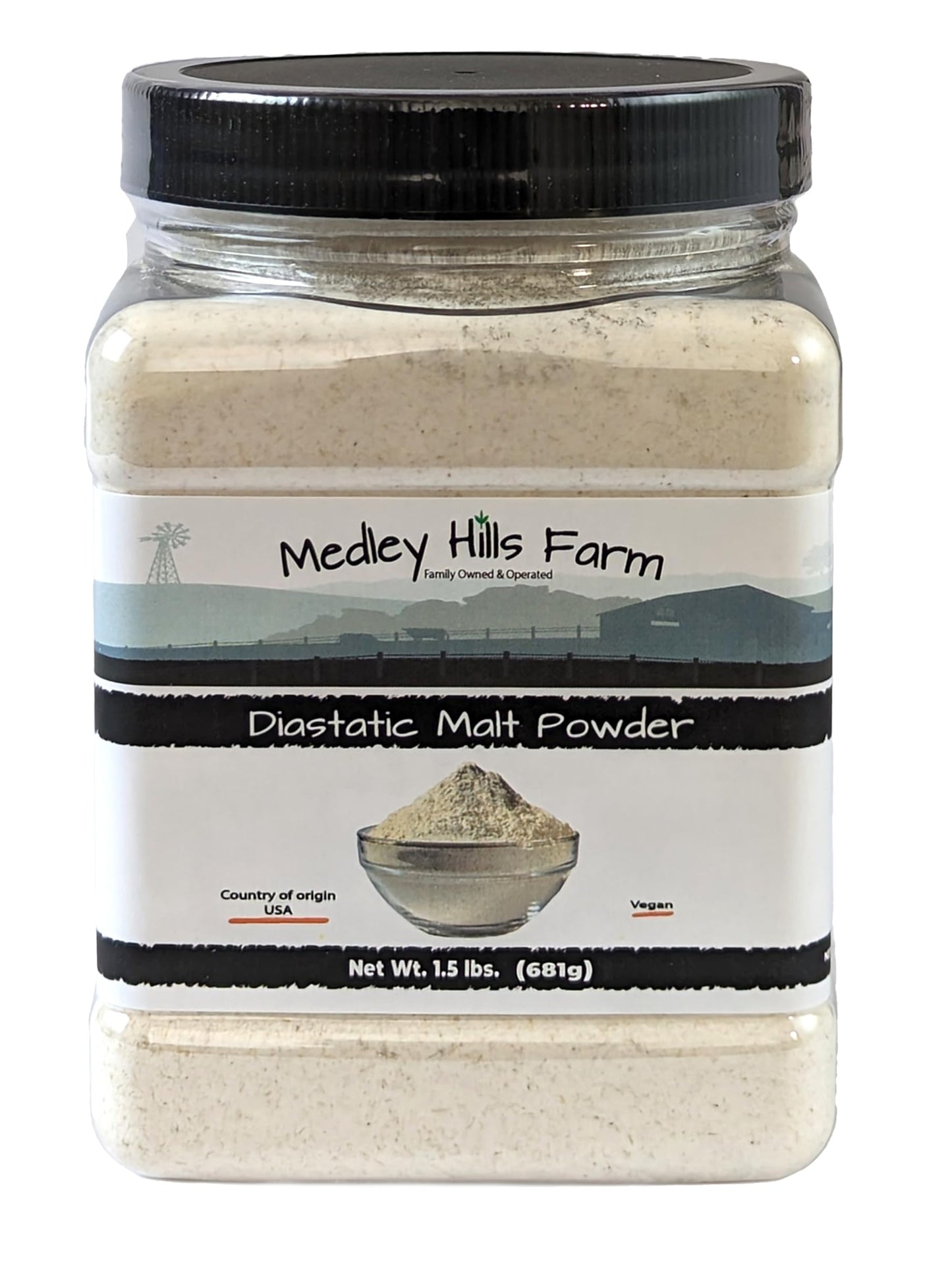 Diastatic Malt Powder by Medley hills farm 1.5 Lbs. in Reusable Container - Great Diastatic malt powder for baking Bread, Pizza