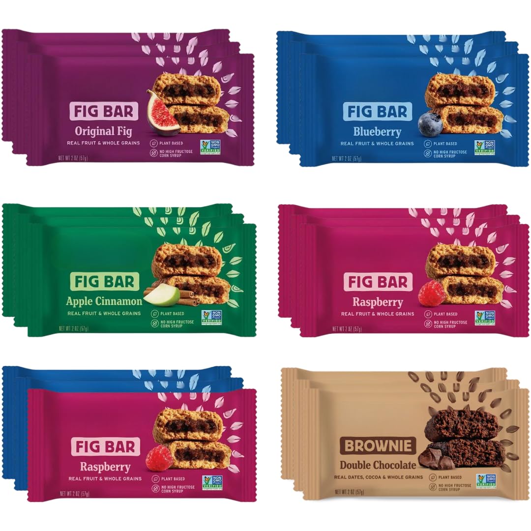 Whole Wheat Fig Bars 5 Flavor Variety Pack Healthy Breakfast Fig Bars Variety Pack - 2 oz Bars 18 Pack