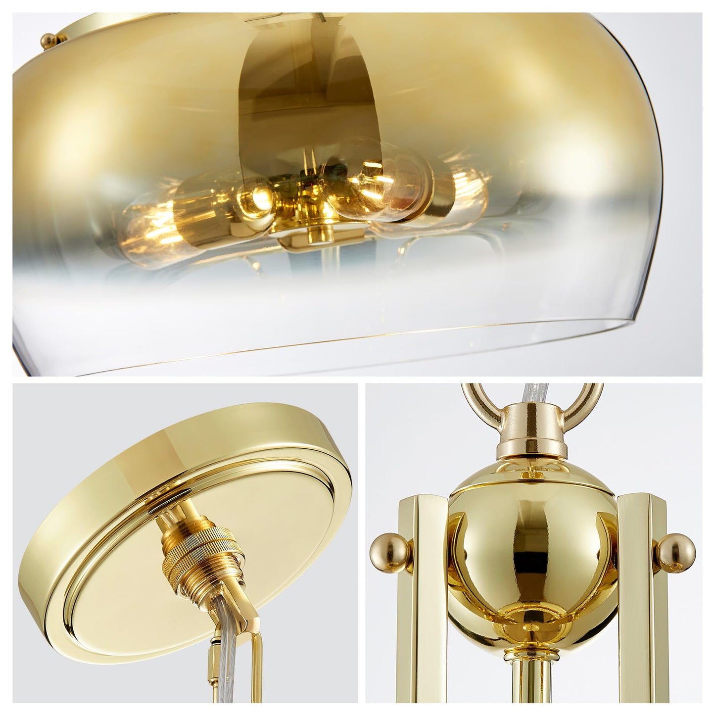 WUZUPS Gold Chandelier Pendant Light Fixture, 3-Light, Gradient Glass Shade, H 20.9in W 15.9in, Model USHD30308PB