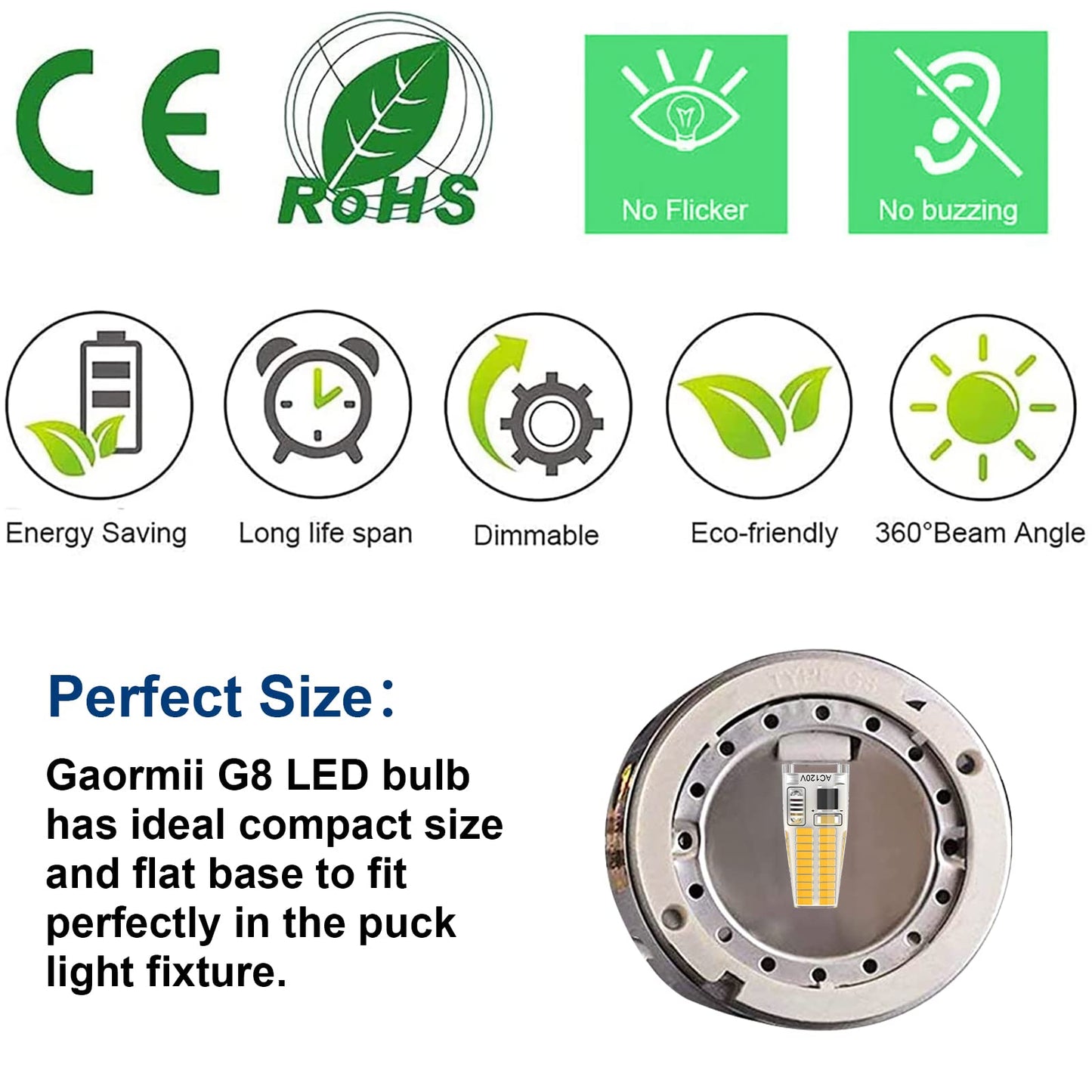 Gaormii G8 LED Bulb Dimmable 3W, 20W-25W Halogen Equivalent, Warm White 3000K, 6 Count, T4 JCD Type