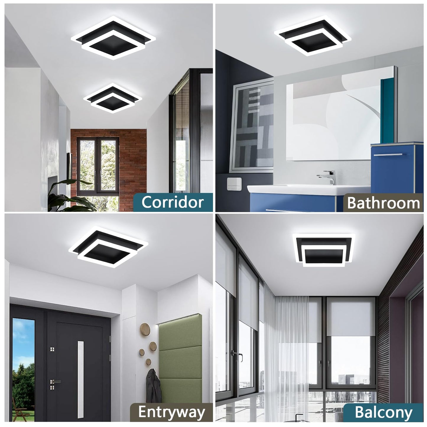 Eidisuny Modern Led Ceiling Light Hallway Flush Mount Ceiling Light 32W 6000K Black Square Hallway Lighting Fixtures For Living Room Kitchen Bedroom (Black)