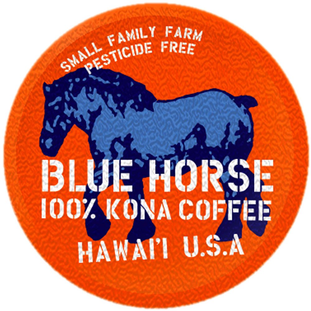 Blue Horse 100% Kona Coffee Pods, Medium Roast, 10ct Single Serve, Compatible with K Cups 2.0, Farm Fresh, Authentic Arabica Bea