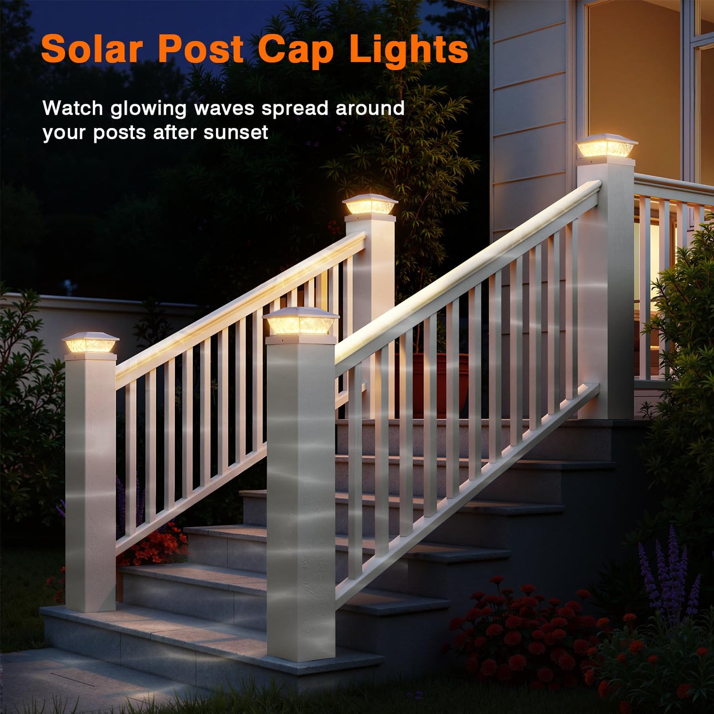 Ensli Solar Post Cap Lights - Waterproof 2 Mode Outdoor Deck Lights, 2 Pack, White, Fits 4X4, 4.5X4.5, 5X5