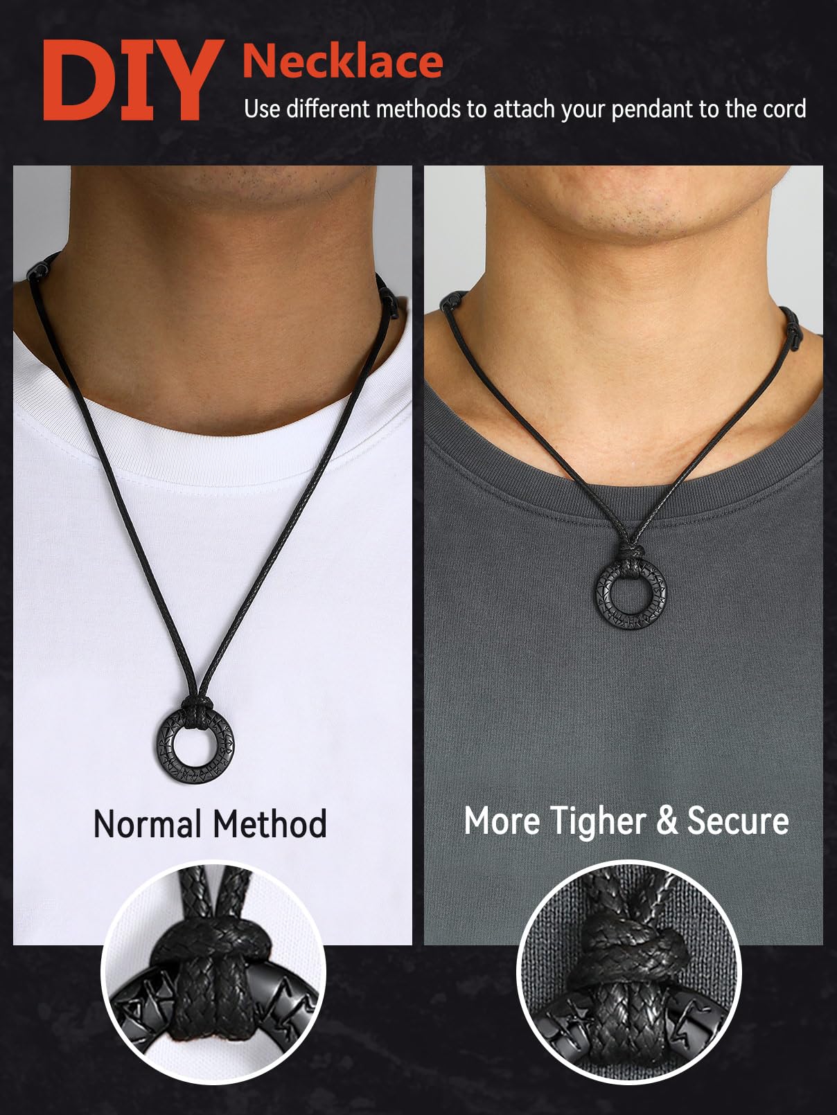 FaithHeart Norse Viking Circle Rune Pendant Necklace Braided Leather Rope Chain Necklaces for Men Women Nordic Mythology Jewelry