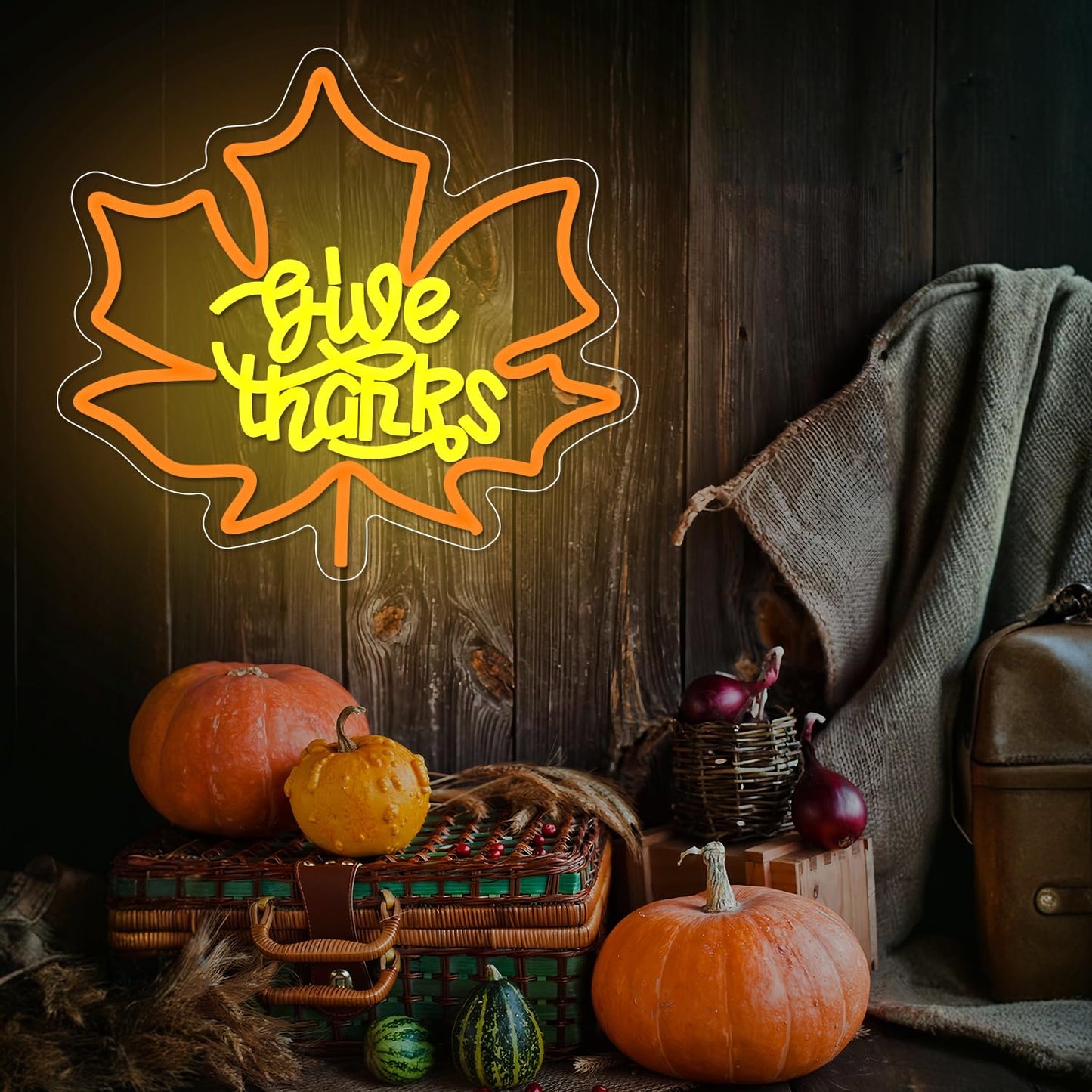 Thanksgiving Neon Sign Dimmable Fall Neon Sign For Thanksgiving Decoration Give Thanks Sign For Home Bar Salon Window Porch Front Door