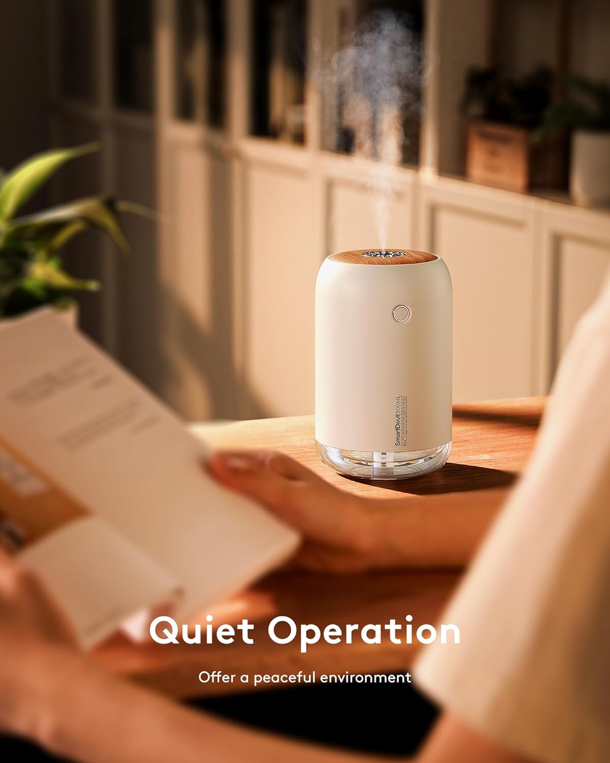 SmartDevil Small Humidifier, 500ml Mini Desk Humidifier, for Bedroom, Office, Travel, Plants, with Night Light, Auto Shut-Off, Super Quiet, White