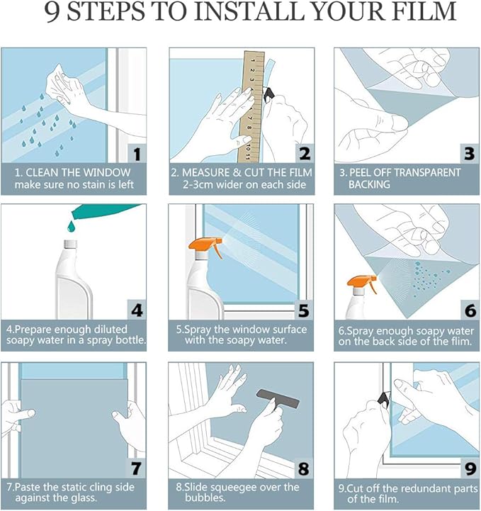 HIDBEA One Way Mirror Window Film Daytime Privacy, Heat Control Anti UV Reflective Window Tint for Home, Non-Adhesive Self Static Cling Window Stickers(Blue-Silver, 17.5 Inch x 6.5 Feet)
