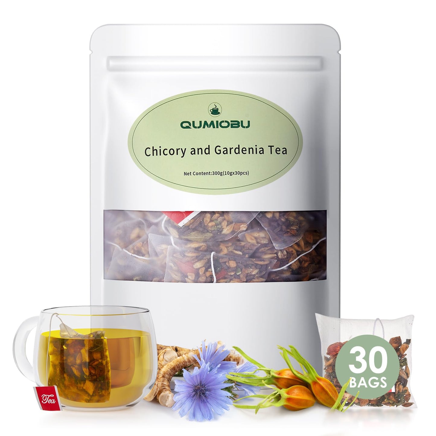 Chicory and Gardenia Tea Burdock Root Tea Liver and Kidney Detox Eight Organic Herbal Ingredients Including Chicory Root Dandelion Root and More Chinese Herbal Tea Bags (30 Bags)