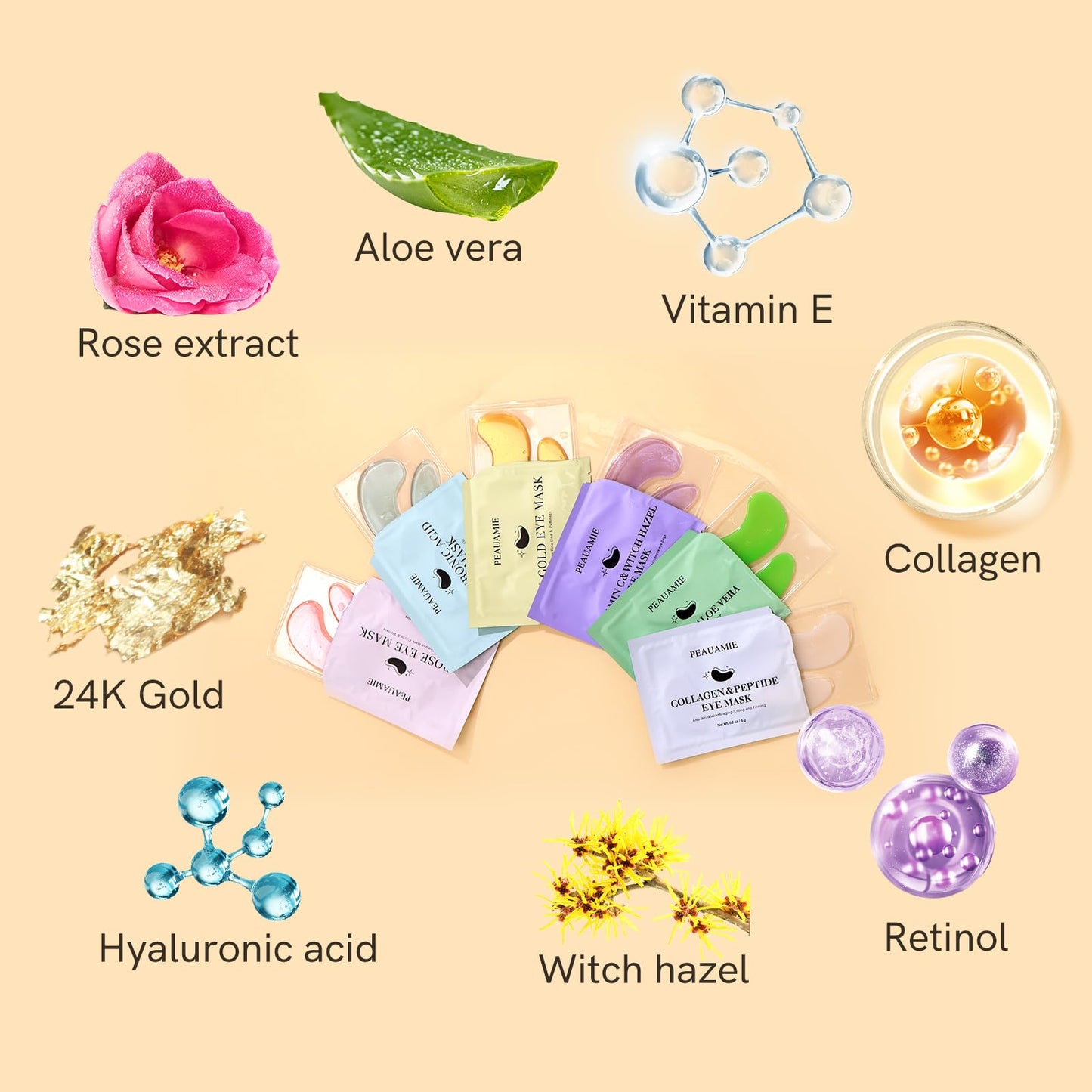 PEAUAMIE Under Eye Patches with Collagen and Hyaluronic Acid Eye Mask for Wrinkle,Dark Circles,Face Mask Skin Care Products 24 P