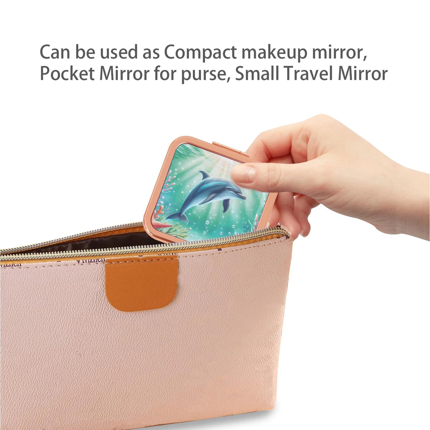 PDOZV Purse Mirror Compact, Rosegold Square 2.8 2.8 Metal Frame DropRubber Style Double Sided 1X/2X Small Mirror for Purs