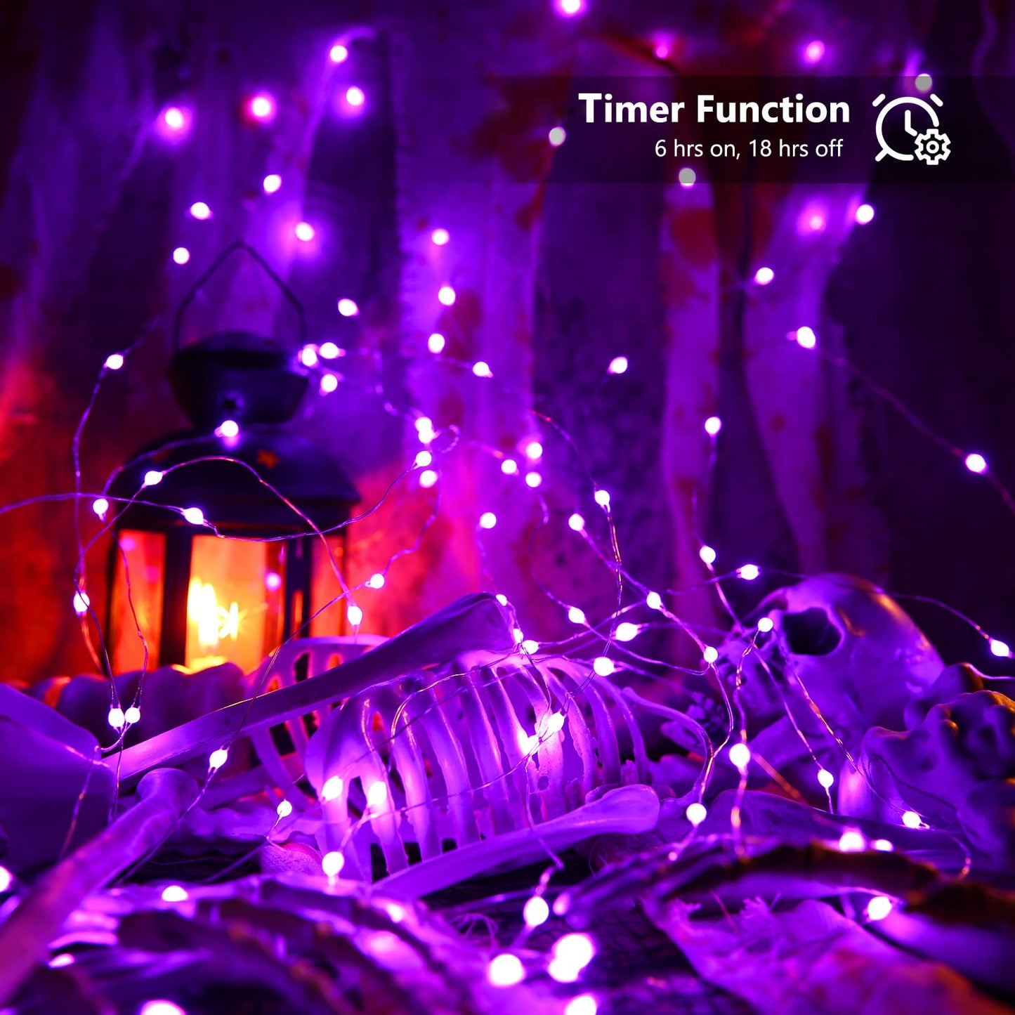 BrizLabs Purple Fairy Lights, 50 LED, 17.48ft, Remote Control, 8 Modes, Battery Operated, Indoor/Outdoor Decor, Model HU-XI-201