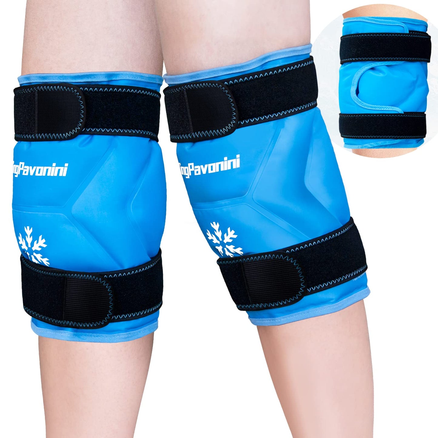 KingPavonini XXL Knee Ice Pack Wrap Around Entire Knee After Surgery, Large Reusable Gel Ice Pack for Injuries, Pain Relief, Swelling, Sports Injuries, 2 Pack (Sky-Blue)