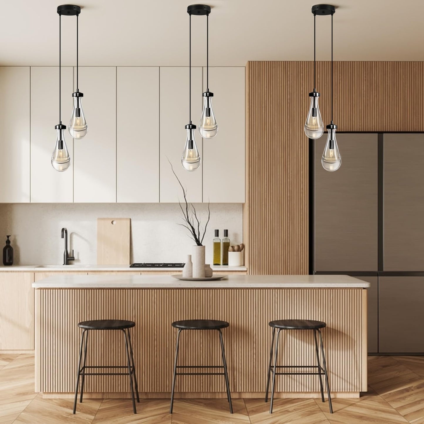 Joyunleo Black Raindrop Pendant Lights Kitchen Island Bronze 2-Light Cluster Pendant Light For Dining Room Dimmable Hanging Pendant Lighting Bedroom Light Fixture Ceiling Chandelier For Foyer