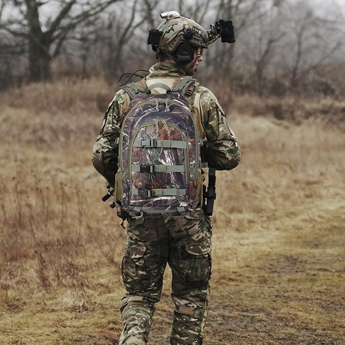 AUMTISC 40L Hunting Bag Backpack with Rifle Holder for Men, Waterproof Camo Hunting Day Back Pack with Rain Cover for Gun Bow