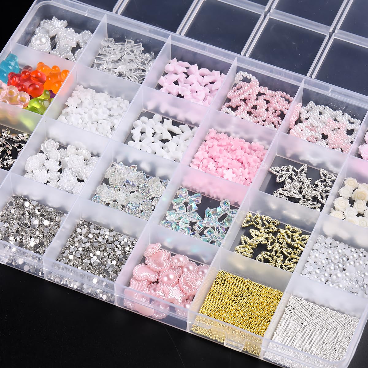3D Nail Charms Bulk - Mix Assorted Colorful Nail Art Charms with Flowers, Hearts, Pearls, Butterflies, Bows & Crystals - Include