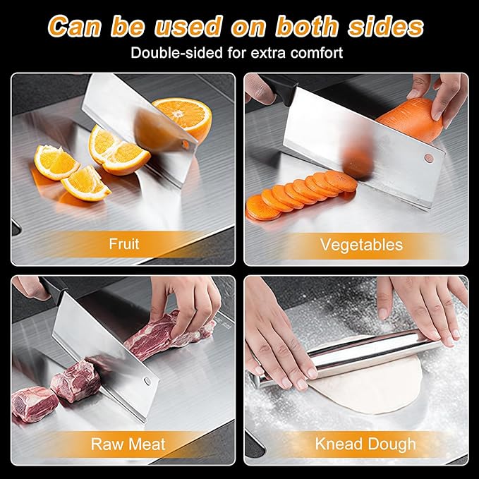 Titanium Cutting Board Set of 3, 3Pcs Stainless Steel Cutting Board, Double Sided Food Grade Non Stick Chopping Cutting Boards for Meat Fruit Vegetable ((18L*12W) +(14L*10W)+(11.5L*8W))