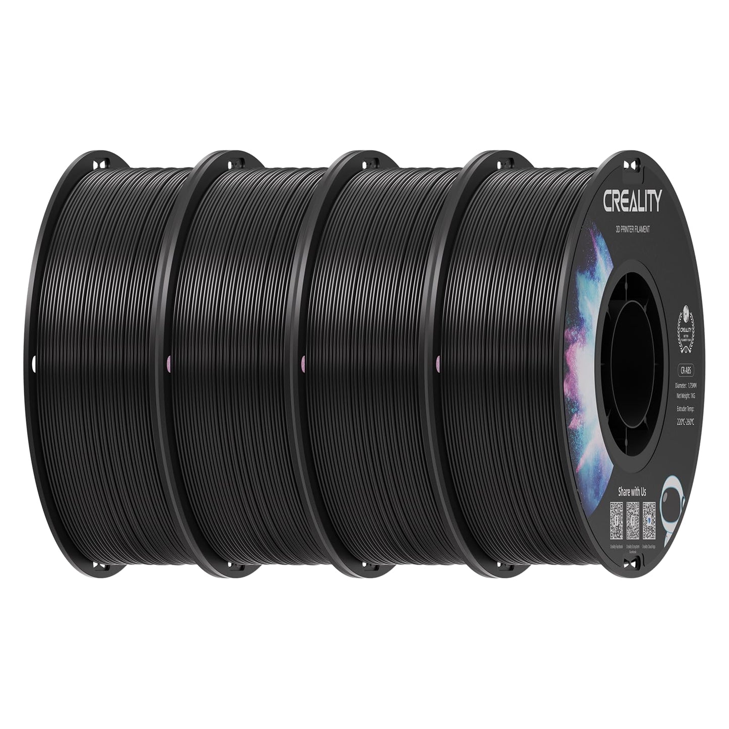 Creality ABS Filament 1.75mm Black 4 kg, 3D Printer Filament Bundle, Excellent Resistance, Odorless Non-Toxic, Stability, Tough,
