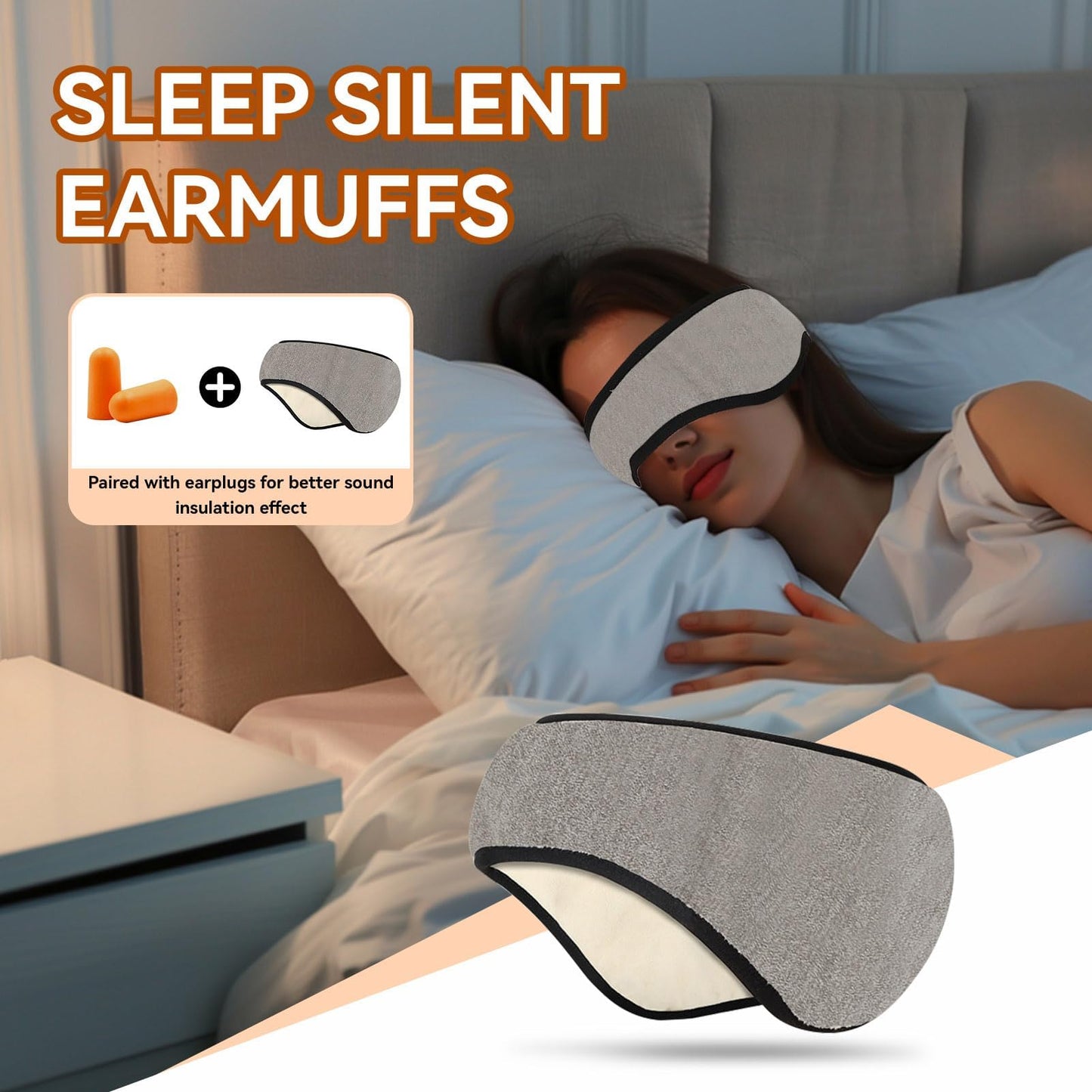 Agatige Sleep Ear Muffs, Soundproof Sleep Earmuff Headband Sleeping Noise Cancelling Ear Wrap Muffs Winter Women Sleep Mask for Men Women (1, Grey)