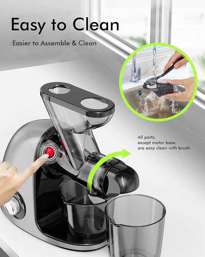 Slow Masticating Cold Press Juicer Machine - Dual Mouth, Quiet, Easy Clean, Gray