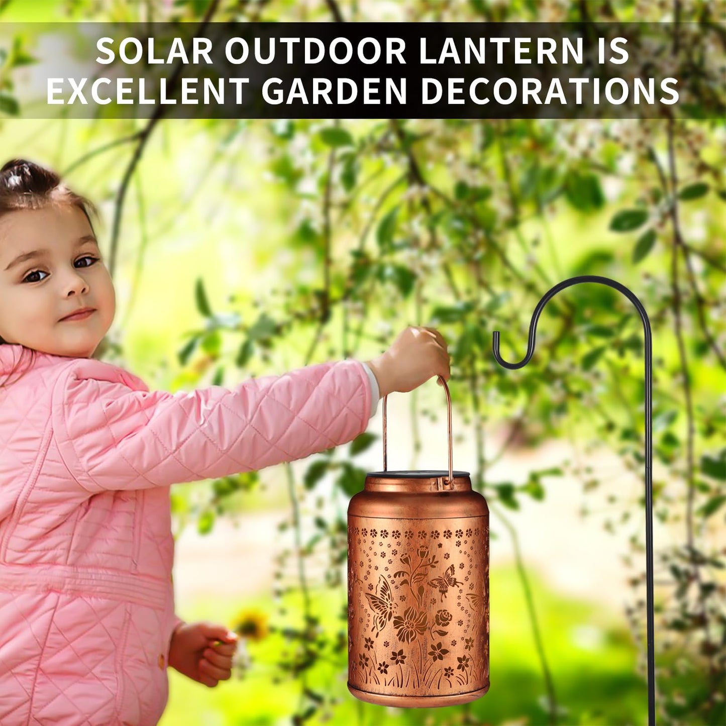 2 Pack Solar Lanterns Outdoor Waterproof Butterflies Garden Decor Gifts For Women Mom Grandma Hanging Solar Lights Metal Decoration Outside For Yard Patio