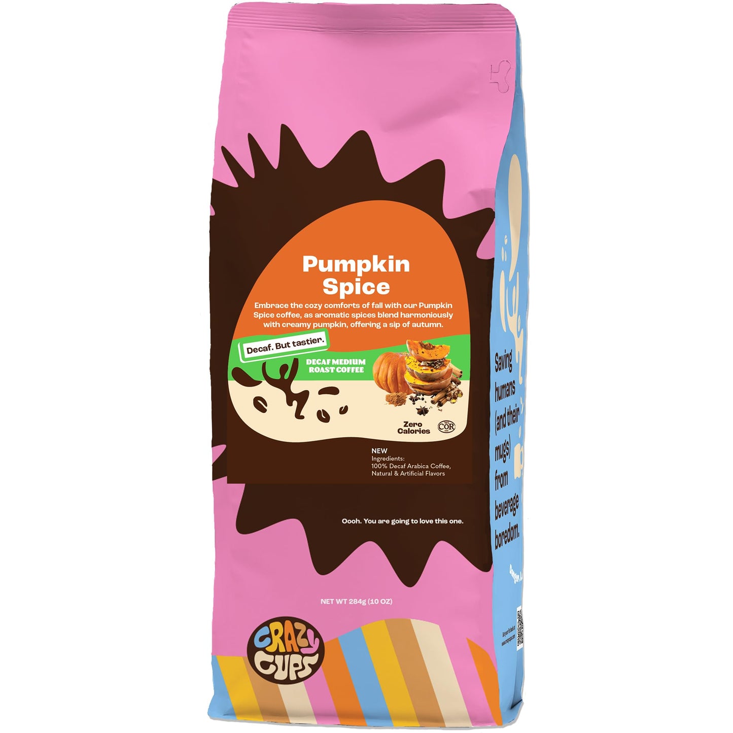 Crazy Cups Decaf Flavored Ground Coffee Decaffeinated Pumpkin Spice Coffee For Brewing Flavored Hot or Iced Decaf Pumpkin Coffee 10oz