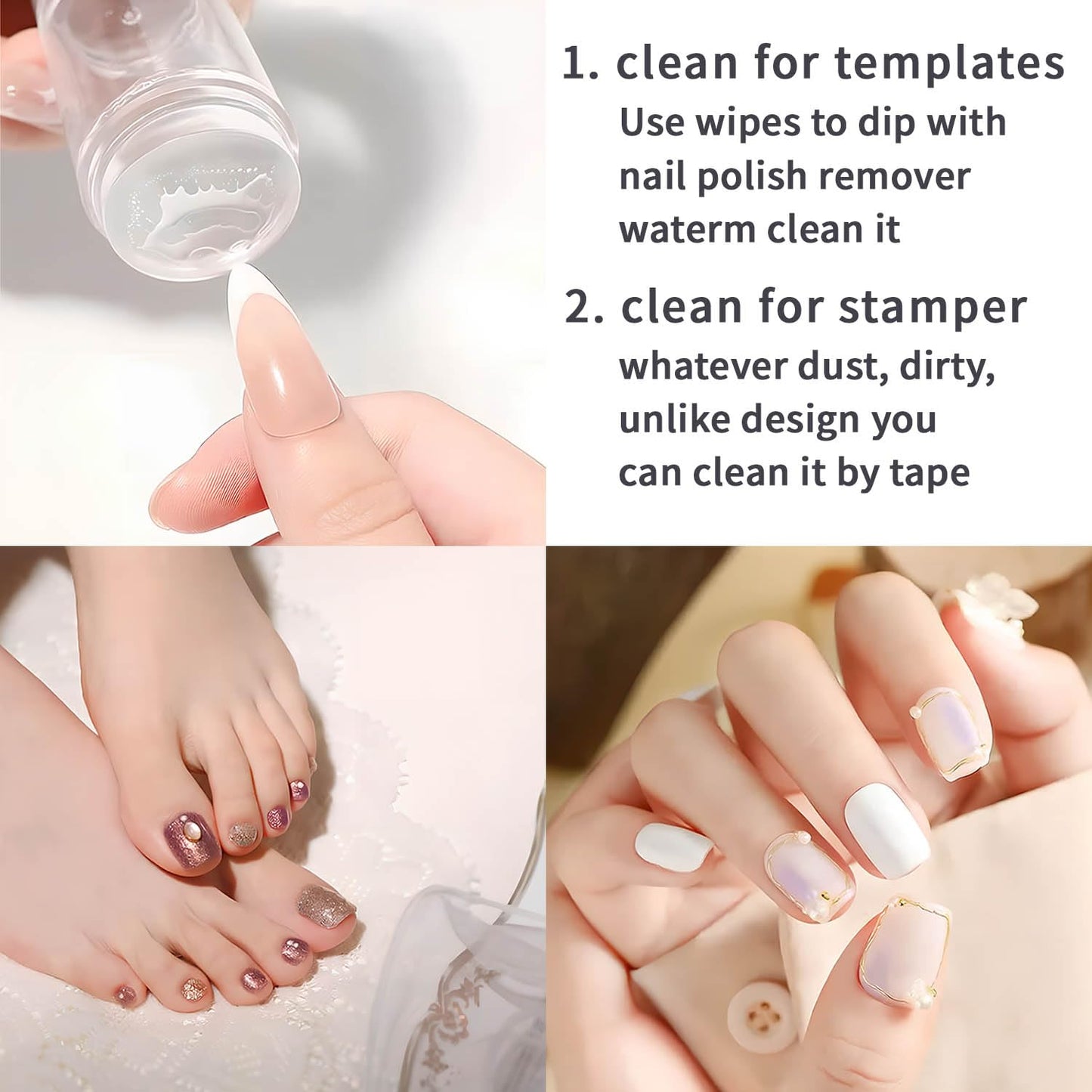 French Tip Tool,2 PCS Nail Art Stamper Kit,Clear Silicone Stamping Jelly with Scraper for DIY together with Gel Nail Polish Acry