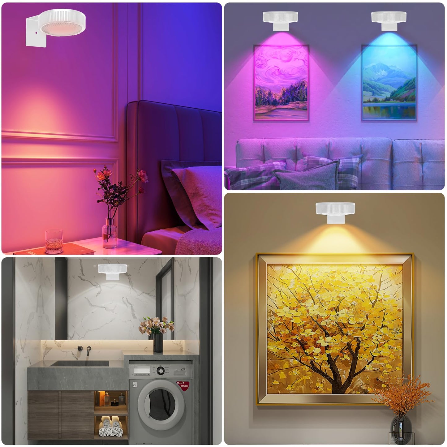 Sixdefly Rgb Magnetic Suction Spotlight - Battery-Powered Wireless Remote Control With Adjustable Timer For Art Displays And Galleries 2 Pack White