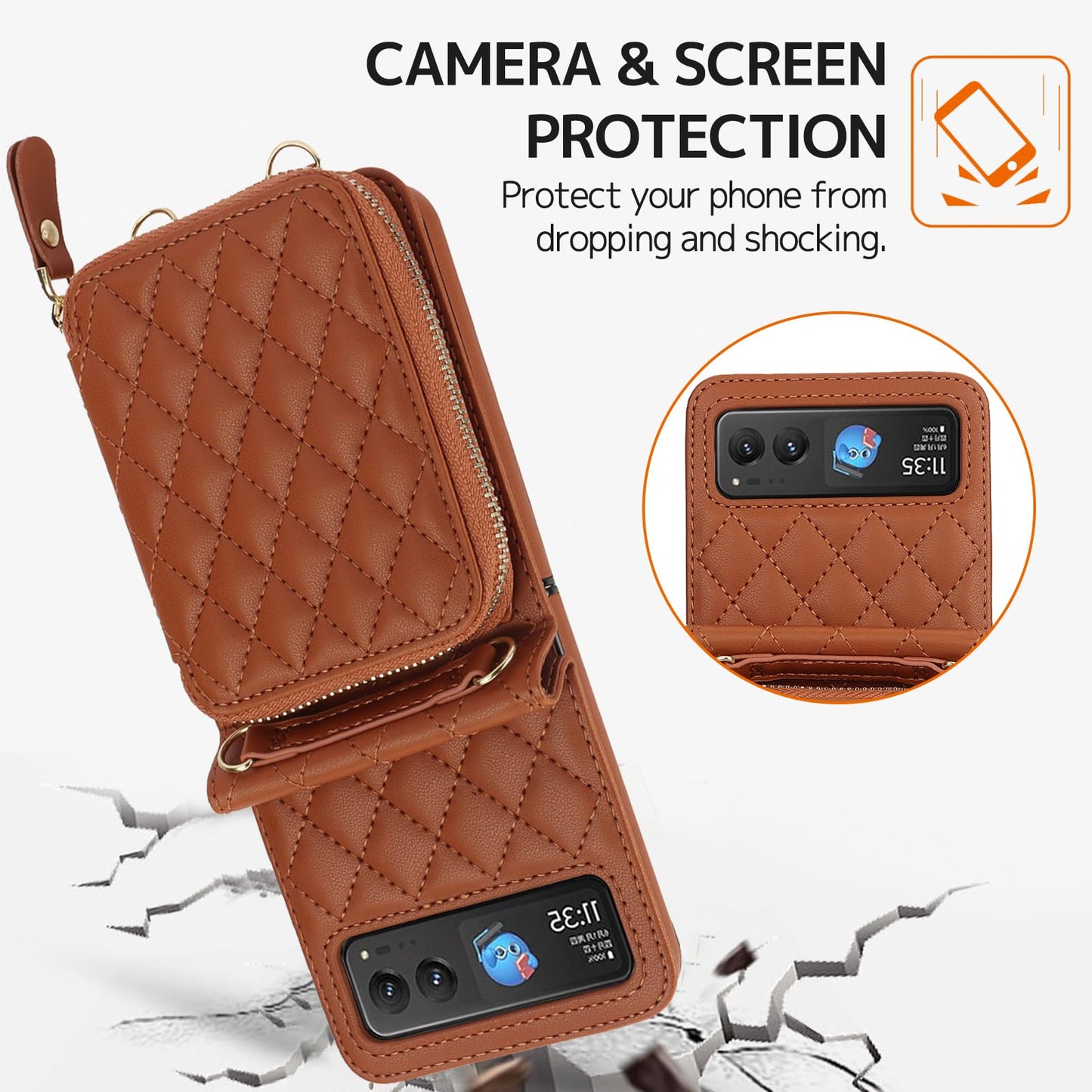 Ninki Compatible For Motorola Razr 2023 Case With Detachable Strap, Lanyard Hinge Protection Card Holder Wallet Phone Cover For
