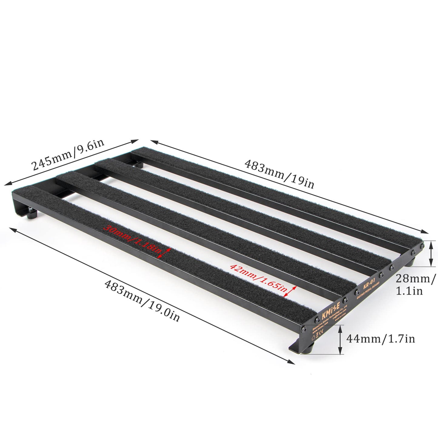 Guitar Pedal Board, Aluminium Alloy 2.2Lb Light Pedal Board 19.0 9.6 1.7 Inch Black Pedalboard With Hook & Loop Tapes Big Enou