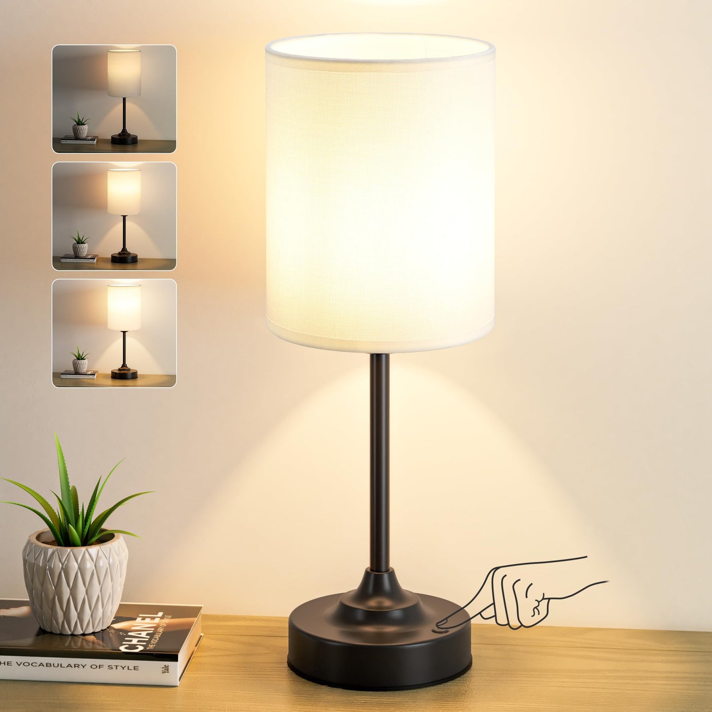 Touch Control Cordlss Table Lamp Usb-C Rechargeable Lamp With Stepless Dimming 4000Mah Battery Operated Bedside Lamp For Bedroom Living Room Night Light & Emergency Lighting Black 1 Pack