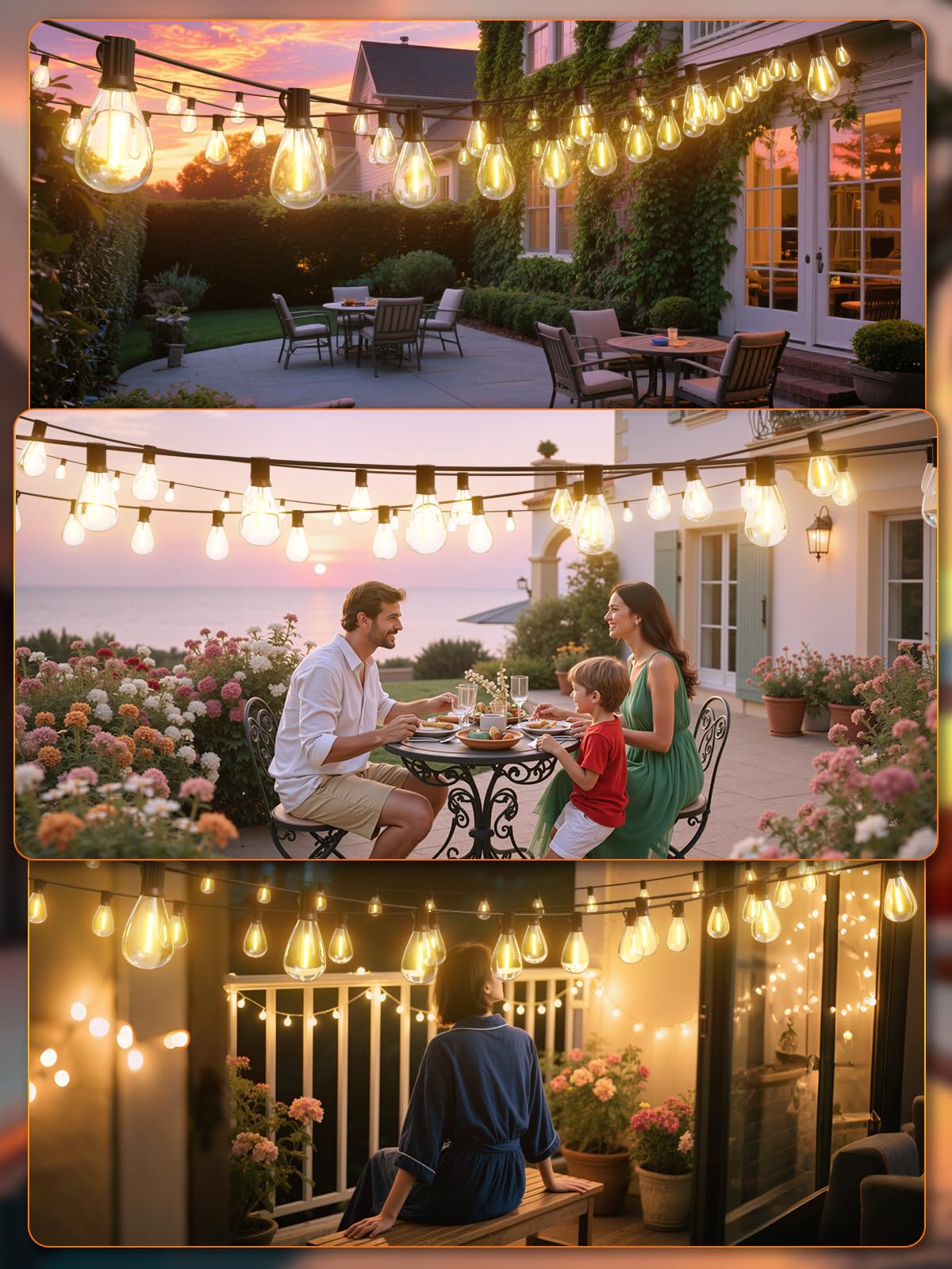 Luckystyle 15Ft Led Outdoor String Lights With Remote 6+1 Shatterproof Bulbs Waterproof And Dimmable Patio Lights For Porch Garden Backyard Deck Balcony 2700K Hanging Lighting